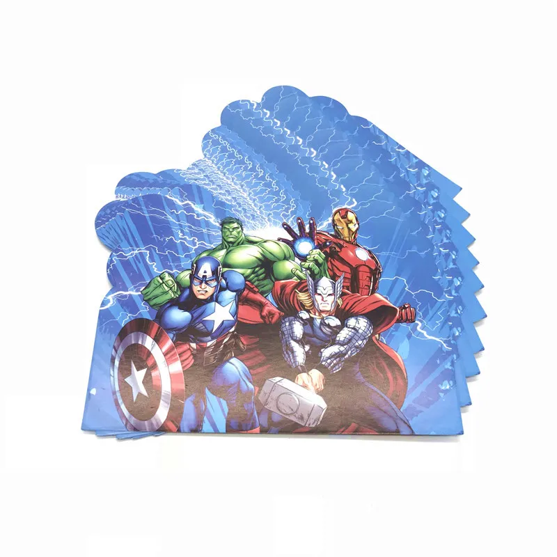 Kids Favor Avengers Theme Decorations Birthday Baby Shower Tableware Paper Cup Plate Mask Napkin Cap Candy Box Gift Bag Supply