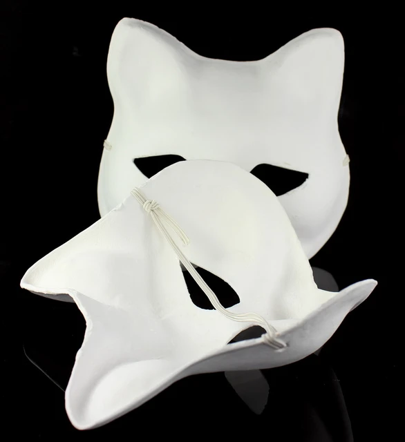 5 Pcs Diy White Paper Mask Fox Cat Face Pulp Blank Hand Painted Mask  Personality Design Mask Compatible With Dance Party Festival Percompatible  Withma