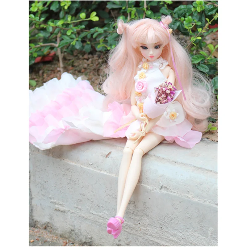 

MM girl blyth doll bjd neo free shipping souvenir pink long hair pink dress princess suit stocking stand box gift toy 1/6 30cm