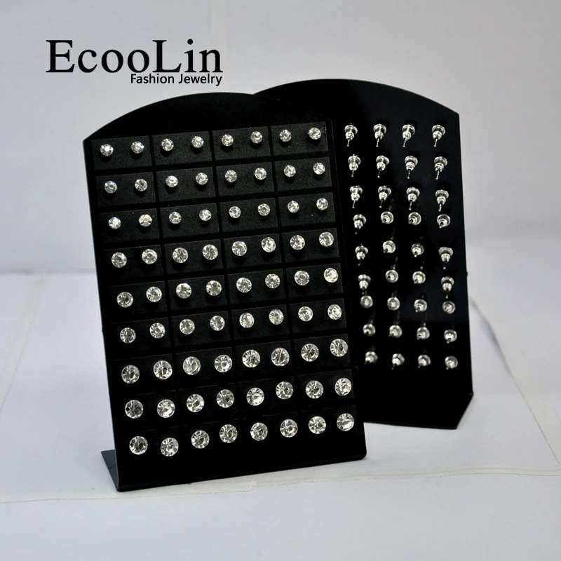 72Pcs (36Pairs) One Card 4mm - 7mm Crystal Zirconia Stainless Steel Stud Earring for Women Fashion Jewelry Display Boards LR285 2