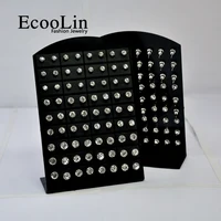 72Pcs (36Pairs) One Card 4mm - 7mm Crystal Zirconia Stainless Steel Stud Earring for Women Fashion Jewelry Display Boards LR285 2