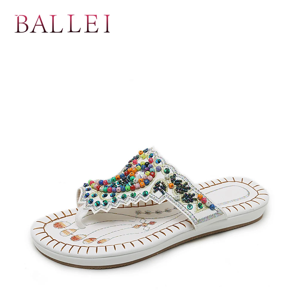

BALLE High Quality Woman Summer Slippers Vintage PU Soft Low Heel Ethnic Casual Shoes Elegant Sexy Lady Elegant Flip Flops T12