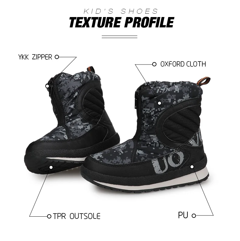 Uovo/зимняя детская обувь для девочек и мальчиков; брендовые камуфляжные зимние ботинки с защитой от холода; Размеры 30-38; детская обувь на нескользящей платформе