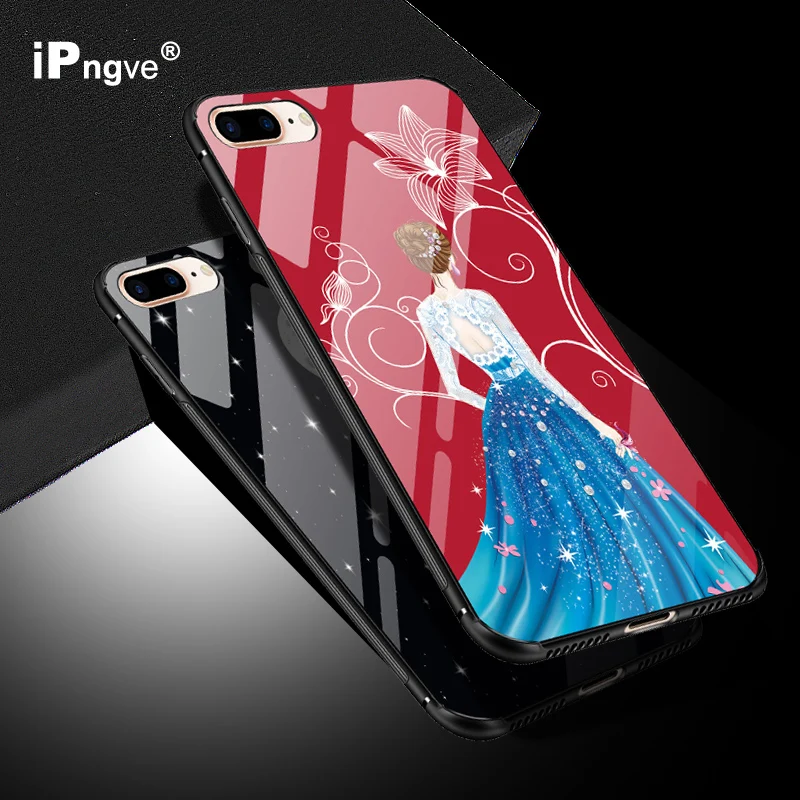 iPngve For iPhone 7 / Plus Case Print Soft TPU+Toughened Glass Hard Back Cover Anti-knock Phone Bag Fundas Coque iphone 8 |