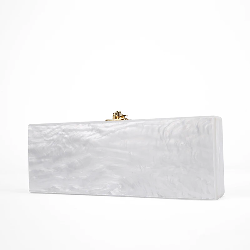 Белая жемчужная длинная акриловая прямоугольная Сумочка с зеркалом внутри Золотая фурнитура ручной работы жемчужные белые вечерние акриловые сумки - Цвет: white pearl