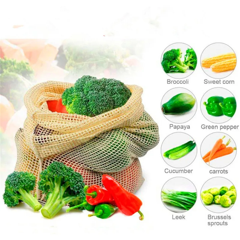 

1PCS Popular Useful Cotton Storage Mesh Bags for family Fruit And Vegetable Grocery Storage Reusable and Washable shopping Bags