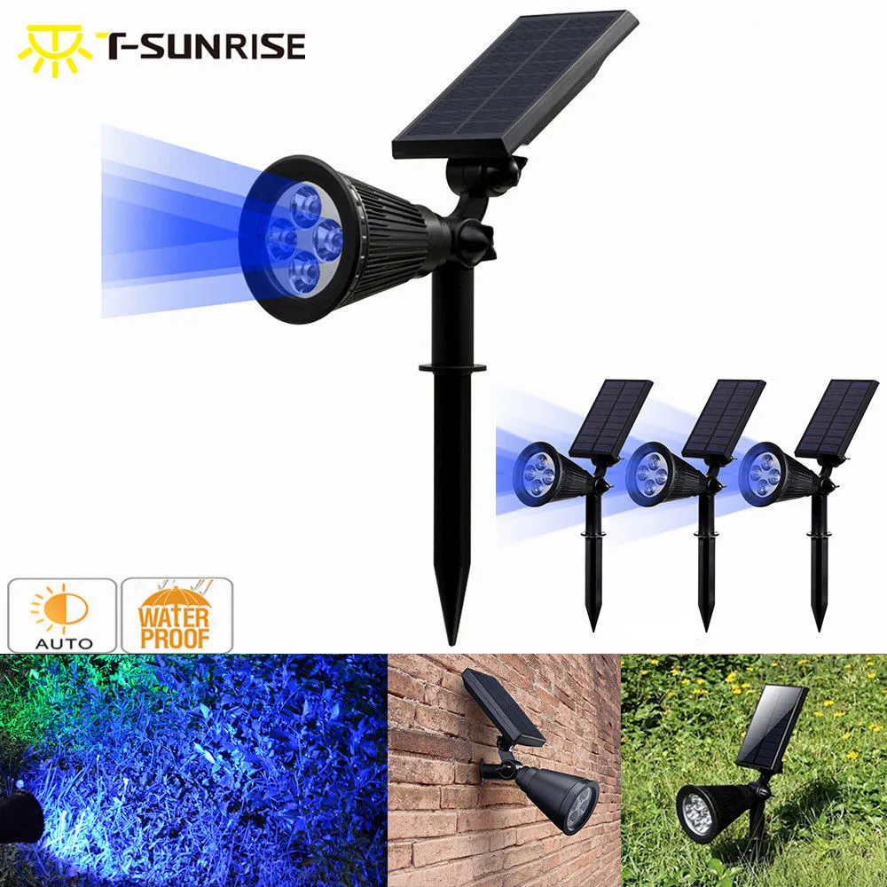 Paisagem do Jardim da Lâmpada ao ar Movido a Energia Luz de Cor T-sunrise Pack Solar Spotlight Ip65 Ajustável Impermeável Livre Levou Azul 4