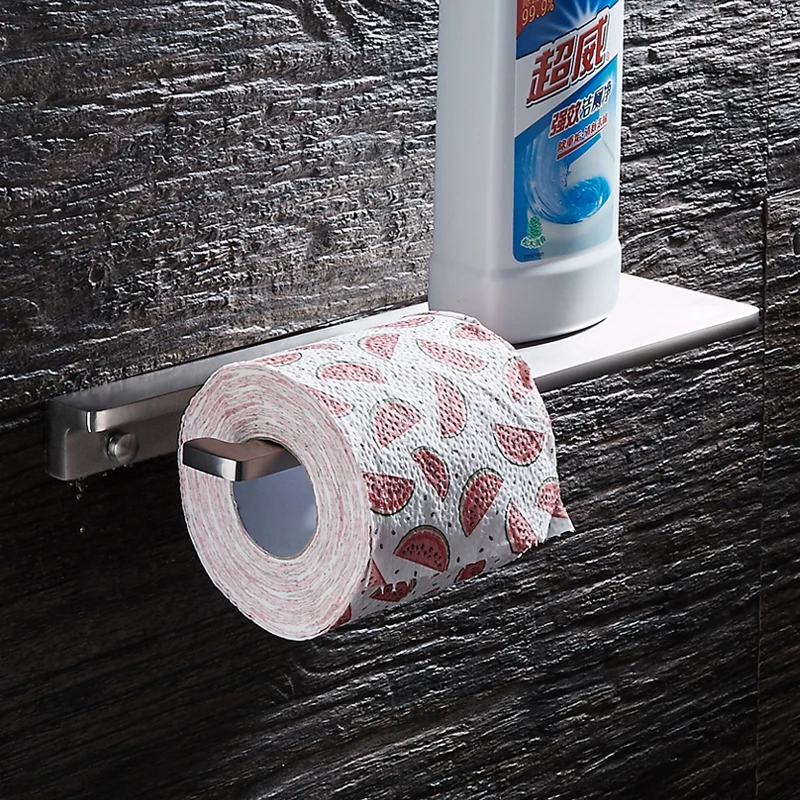 Toilet Paper Holder Shelf Black Aluminum Bathroom Toilet Tissue Roll Paper Holder Creative Paper Towel Holders Wall Mounted