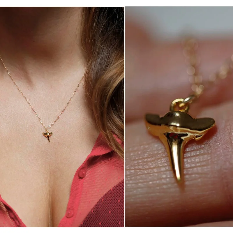 Fashion Cute Tiny Simple Gold Color Chain Necklace Shark Tooth Shape Pendant Necklace Beach Jewelry Bridesmaid Gifts