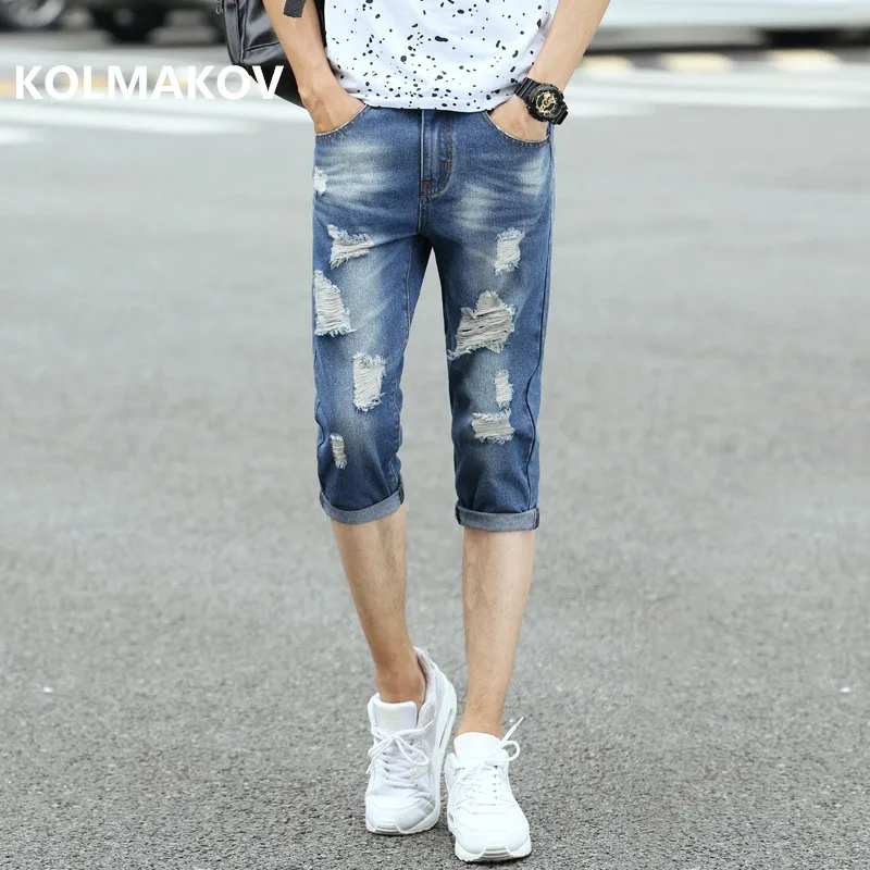 Летние брюки Seven points мужские джинсовые шорты мужские повседневные джинсовые шорты Классические мужские шорты до колена с дырками