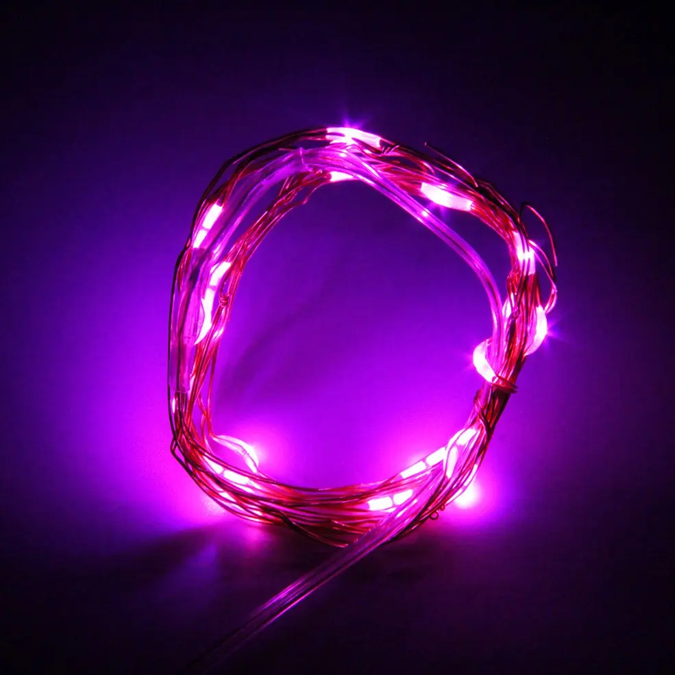 

10 pcs 2m 20 LEDs Button Battery Operated LED Copper Wire String Fairy Lights Party Pink