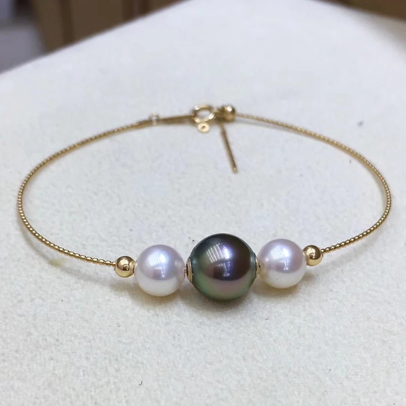 Sinya Natural tahitian pearls 18k gold bangles braclets for women girl Mum the pearls can moving bangles size can adjustable (1)