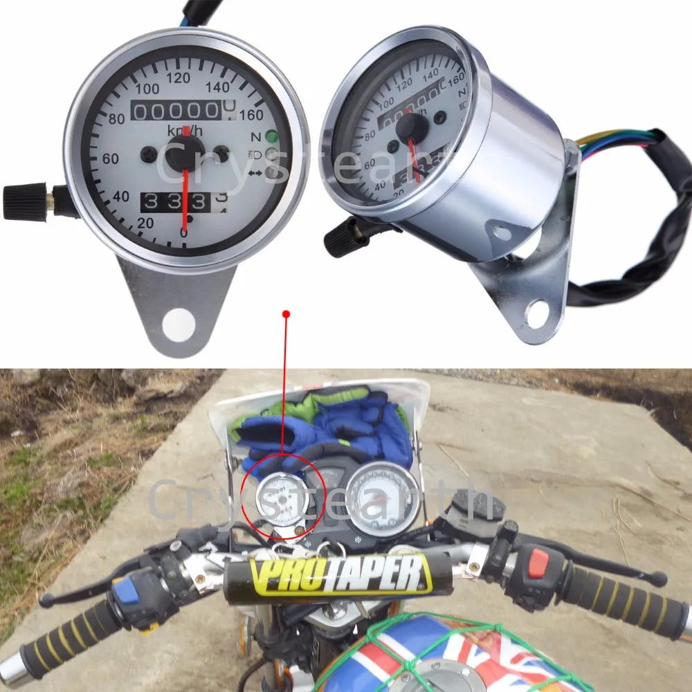 Silver Universal 12V Motorcycle Cafe Racer Speedometer Odometer Gauge 0