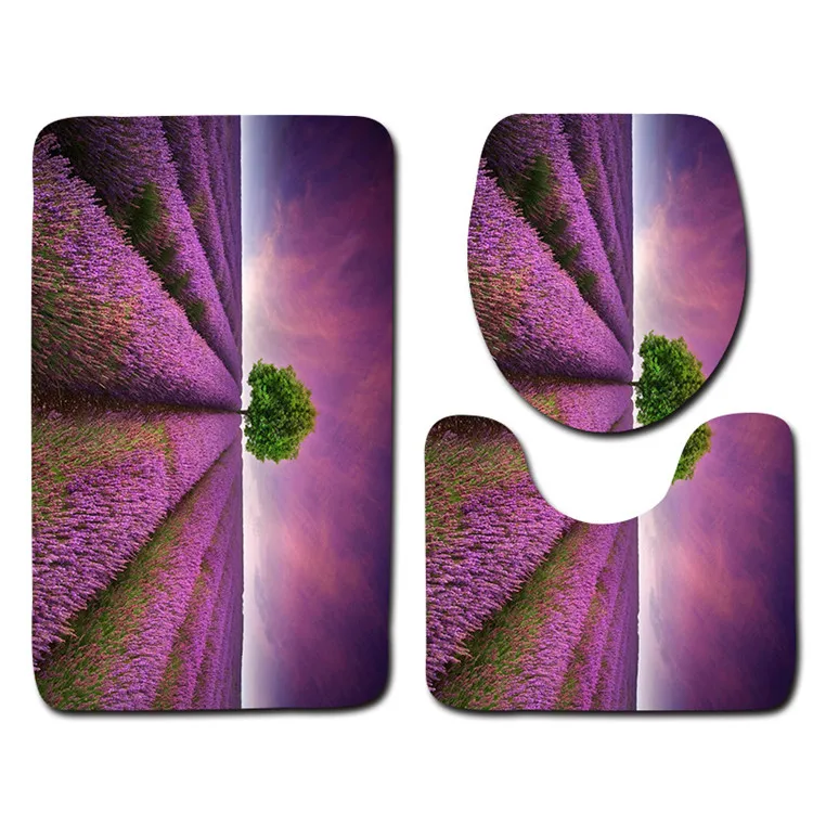 Free Shipping 3pcs Purple Ball Flower Banyo Bathroom Carpet Toilet U Bath Mat Set Non Slip Pad Tapis Salle De Bain Alfombra Bano