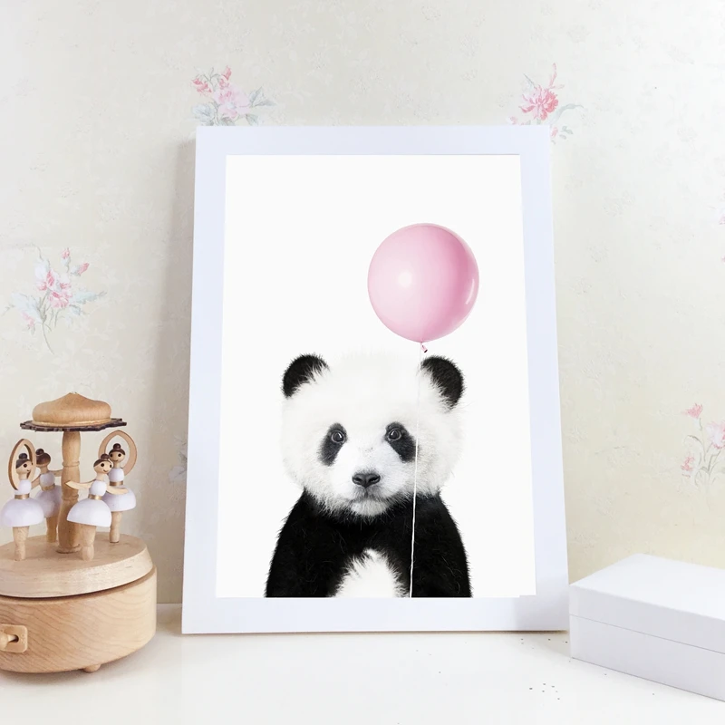 Детская панда принт животное с жевательной резинкой плакат для детской стены художественное изображение Декор милый розовый шар детский душ подарок холст живопись