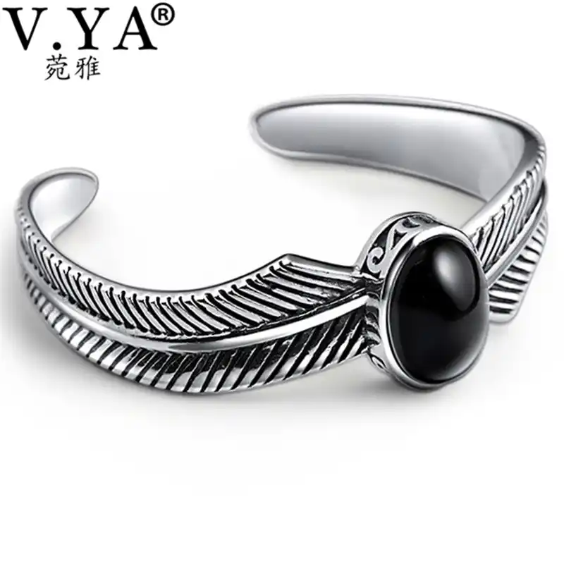 V Ya Vintage 925 Silver Cuff Bracelet Bangle For Men Adjule V Ya Vintage 925 Silver Cuff Bracelet