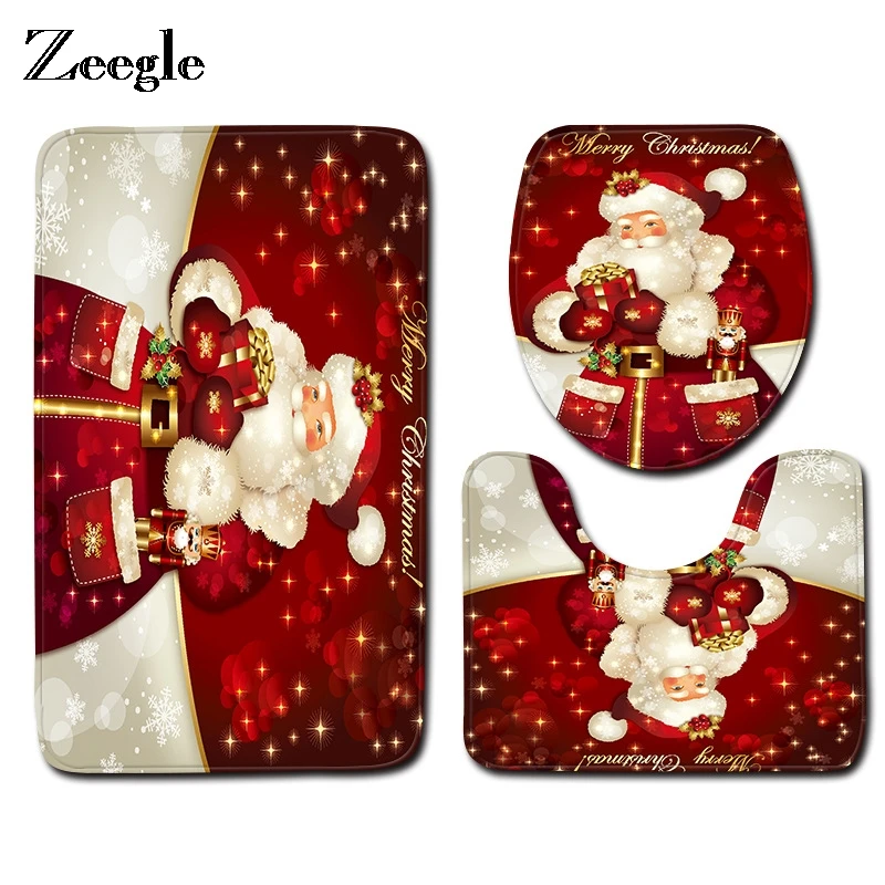 

Zeegle Christmas Bath Mat 3pcs Bathroom Carpet Floor Mat Toilet Cover Absorbent Carpet For Home Decoration