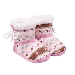 Зимняя детская обувь для новорожденных девочек и мальчиков в китайском этническом Стиль печатных Нескользящие теплые первые ходоки для