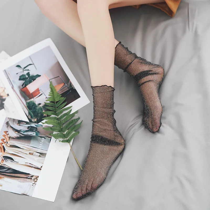 Woman Socks 1 Pair Summer New Fashion Socks Solid Color Women Soft Bling Socks For Women Mesh Thin Socks