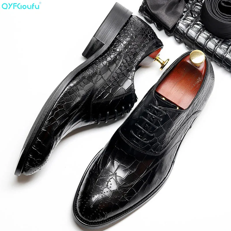 

2019 Handmade lace-up Crocodile Shoes Men Wedding Office Luxury Brand Man formal shoes italian Oxford dress shoes