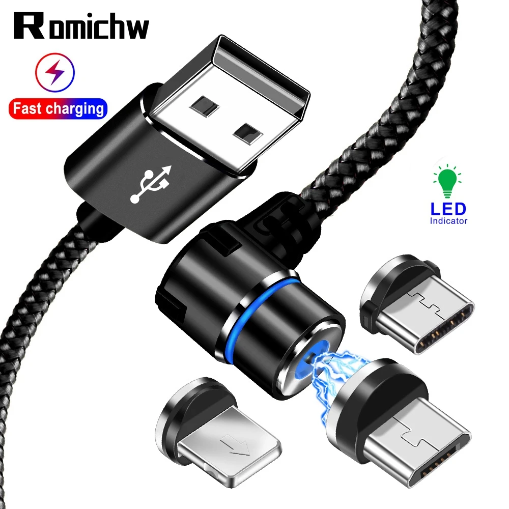 

Magnetic USB Cable For iPhone X XS 7 Samsung S9 S8 Xiaomi Huawei LED 90 Degree Fast Charging Magnet Microusb Type C USB C Cables