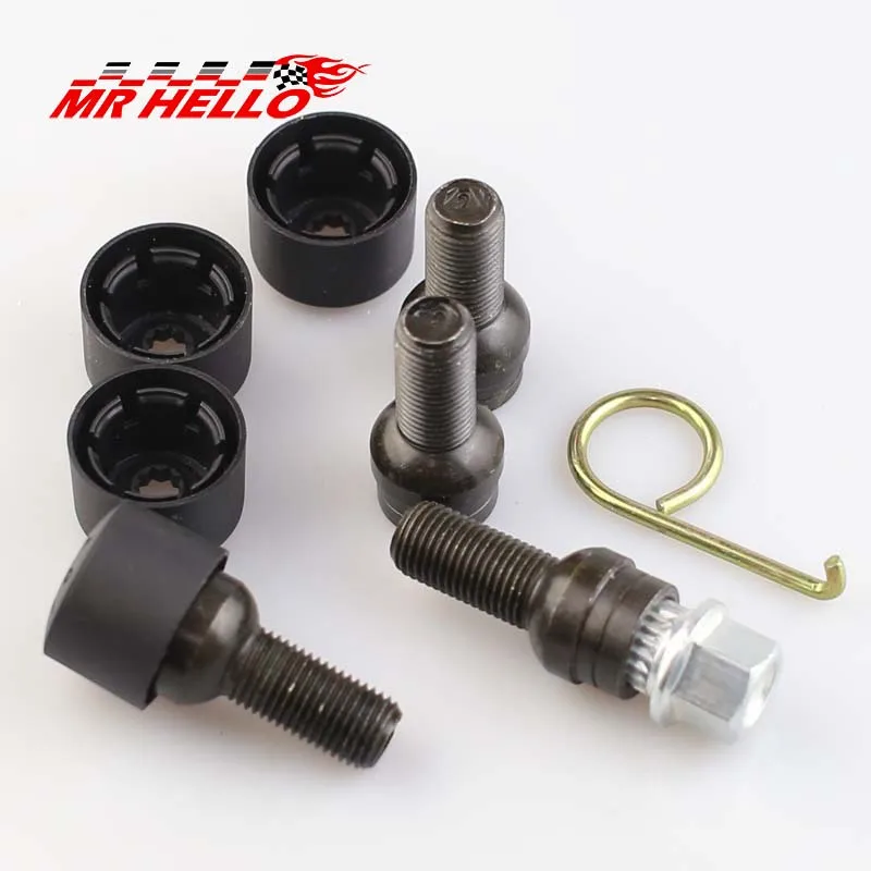 

new M12X1.5 M14x1.5 8D0601139F Wheels Bolt Key & Lock Lug Nut Set For VW/Golf/Jetta/Beetle/Passat/Audi Black