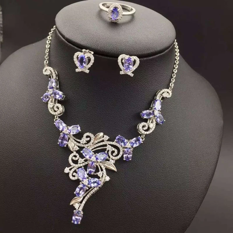 

2017 Time-limited Qi Xuan_Fashion Jewelry_Blue Stone Jewelry Sets_S925 Solid Silver Woman Jewelry Sets_Factory Directly Sales