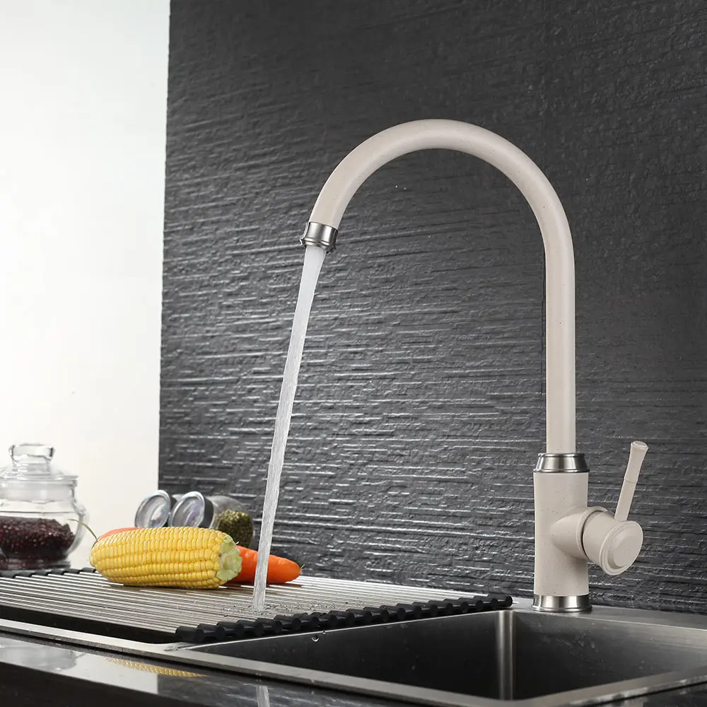 

Kitchen Tap SUS 304 stainless steel Faucets Beige paint Spool Mixer Water Faucet Hot And Cold Double Control Ceramic Plate Spool