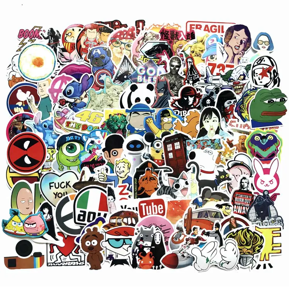 

EKIND 50pcs/100pcs Animation cartoon Style Graffiti Stickers For Moto car suitcase cool laptop stickers guitar sticker
