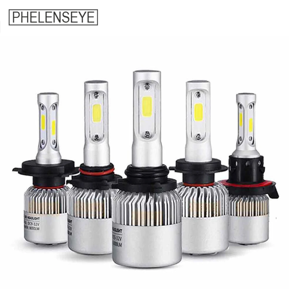 H1 H3 H4 H7 H11 9005 9006 9012 Cветодиодные лампы для авто фары led лампа ходовые огни лед диодные лампы для авто автомобиля фар лампы Супер яркий 72 Вт 8000LM 6500 К все-в-одном светодиодный налобный фонарь 2 шт. S2