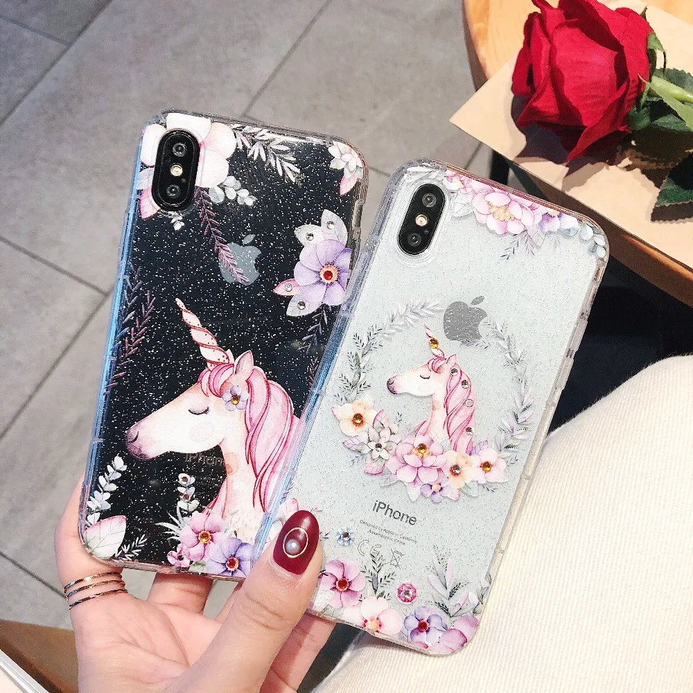 Единорог чехол для iPhone X XS MAX XR 6 S 7 8 плюс Чехлы мягкие силиконовые TPU цветочный