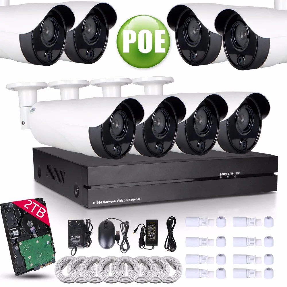 

8CH NVR IP66 Outdoor 1080P HD IP Network PoE Home Security Bullet Camera System Outdoor waterproof IR-CUT Filter switcher 2TB