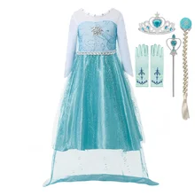 VOGUEON/карнавальный костюм принцессы Эльзы для девочек Детский костюм Снежной королевы с длинным шлейфом, одежда для Хэллоуина для От 3 до 10 лет