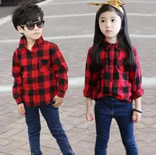 spring 2016 children girls blouse boys shirt plaid shirts blouse for girls boys with full long sleeve plaid shirts kids retail