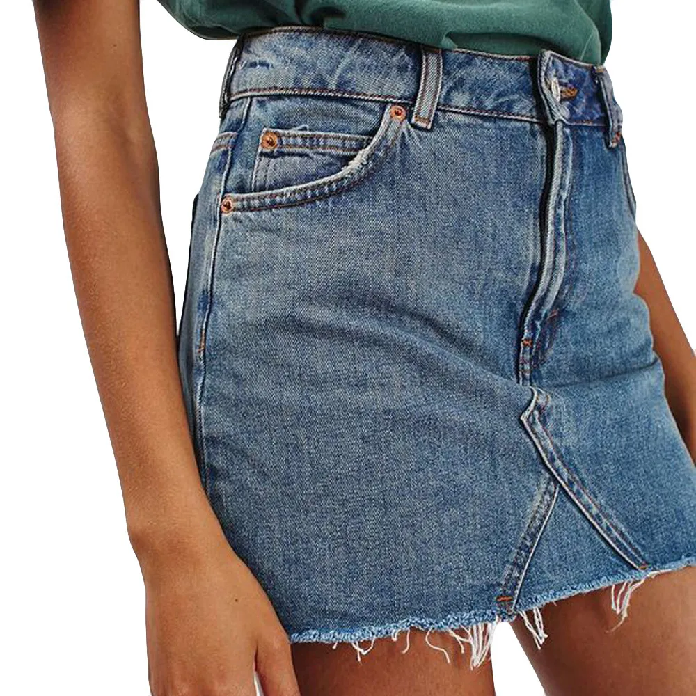 

Jeans Skirt Women High Waist Jupe Irregular Edges Women's High Waist Casual A-Line Denim Distressed Bodycon Short Jean Skirt