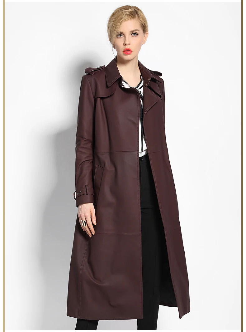 Женская куртка из натуральной кожи, весенне-осенний Тренч, Женская ветровка в Корейском стиле, элегантное тонкое длинное пальто из овчины ZT526