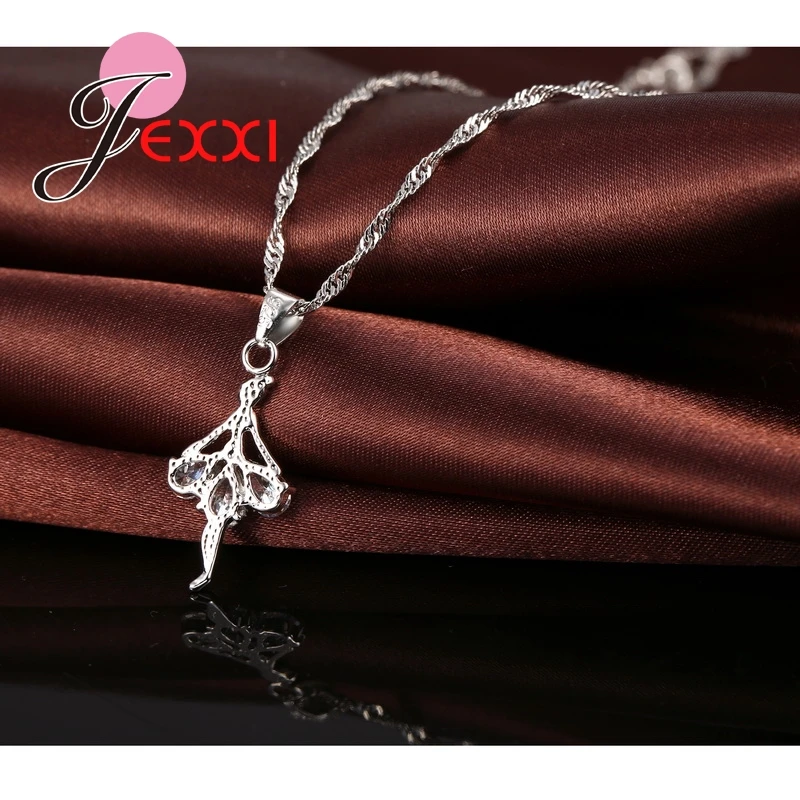 Элегантное 925 пробы Серебряное ожерелье с балериной, набор сережек с блестящими кристаллами для женщин и девушек, набор свадебных украшений для помолвки