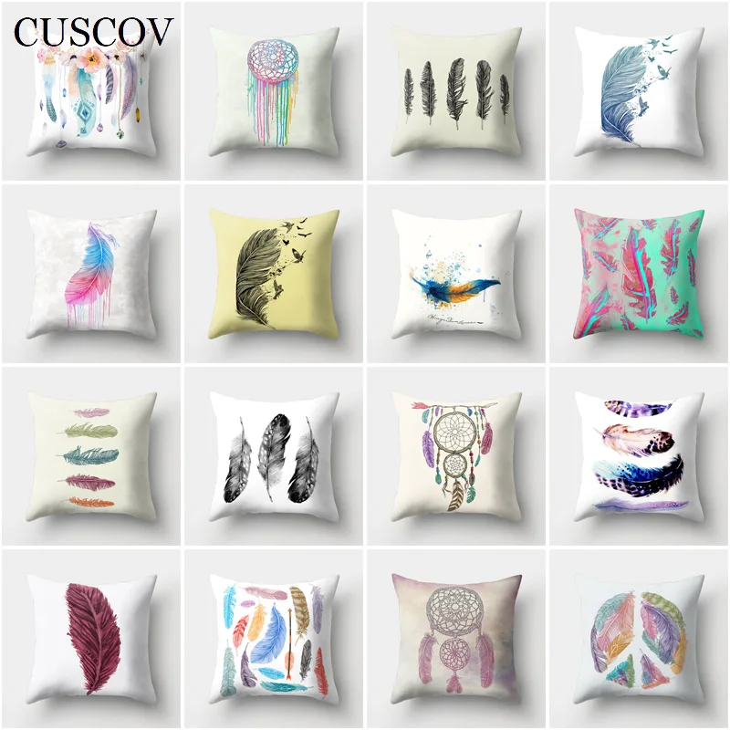 Новый разноцветный полиэстеровый чехол для дивана CUSCOV с перьями простое