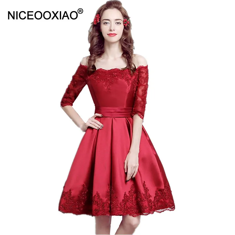 NICEOOXIAO/короткое вечернее платье с вырезом лодочкой и рукавами крылышками