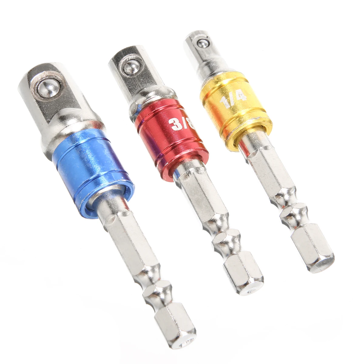 3pcs Drill Socket Adapter for Impact Driver with 1/4" Shank to Square Socket Drill Bits Bar Extension 1/4" 3/8" 1/2" Bit Set