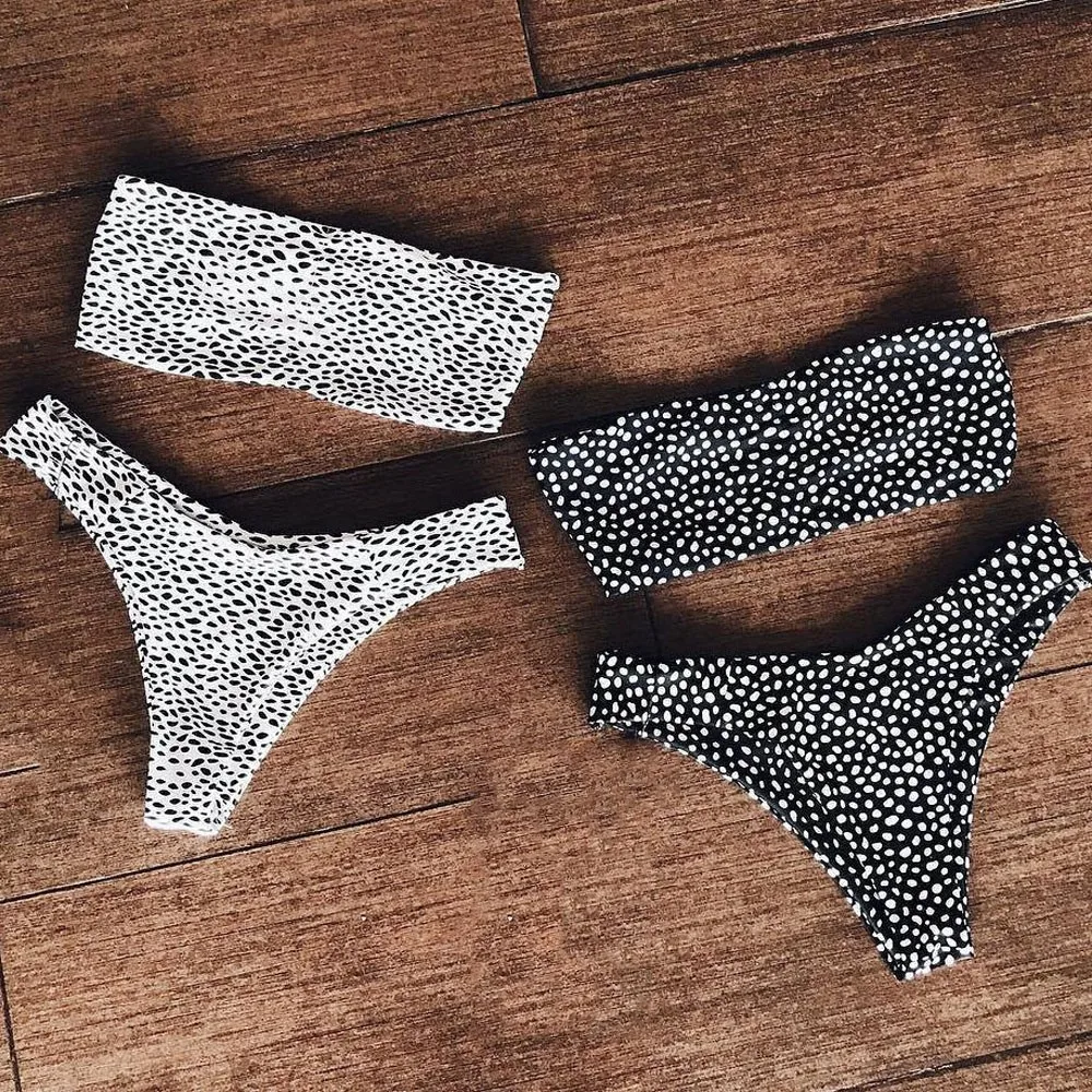 

2019 Women Summer Biquini Set Sexy Ladies Dot Print Wrapped Chest Push Up Dropshipping F15