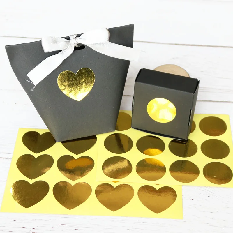 120PCS Gold Foil Paper Seal Sticker Round/Heart Packaging Decor Sticker Scrapbooking Baking Cookies Sealing Stickers