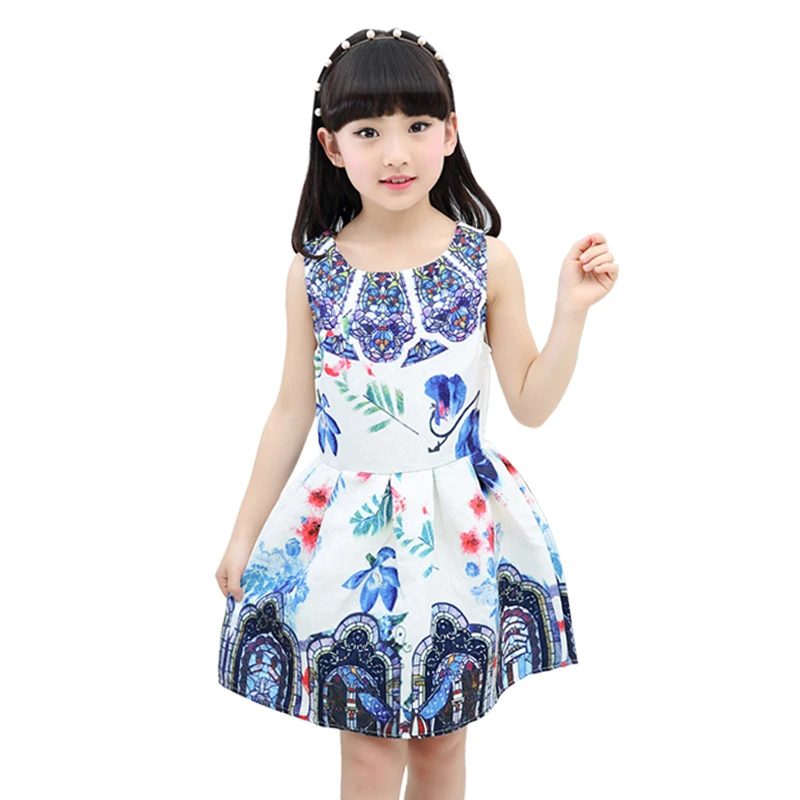 New Kids Dresses for Girls Summer Sleeveless Flower Printed Baby Girls ...