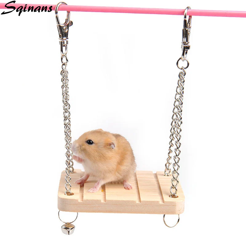 

Sqinans Pet Hamster Toy Health Natural Wood Guinea Pig Rat Squirrel Hammock Swing Toys With Metal Chain and Small Bell Funny Toy