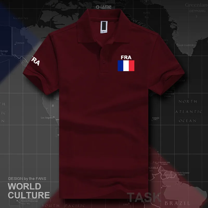 Франция, Французская Республика, мужские рубашки поло, короткий рукав, белые, брендовые, с принтом, для страны, хлопок, nation team FRA, повседневные - Цвет: polo-maroon