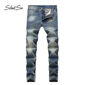

Silentsea Elastic Hot Sale Casual Straight Slim Cotton Good Quality Denim Jeans Men brand simple Men Jeans For Male