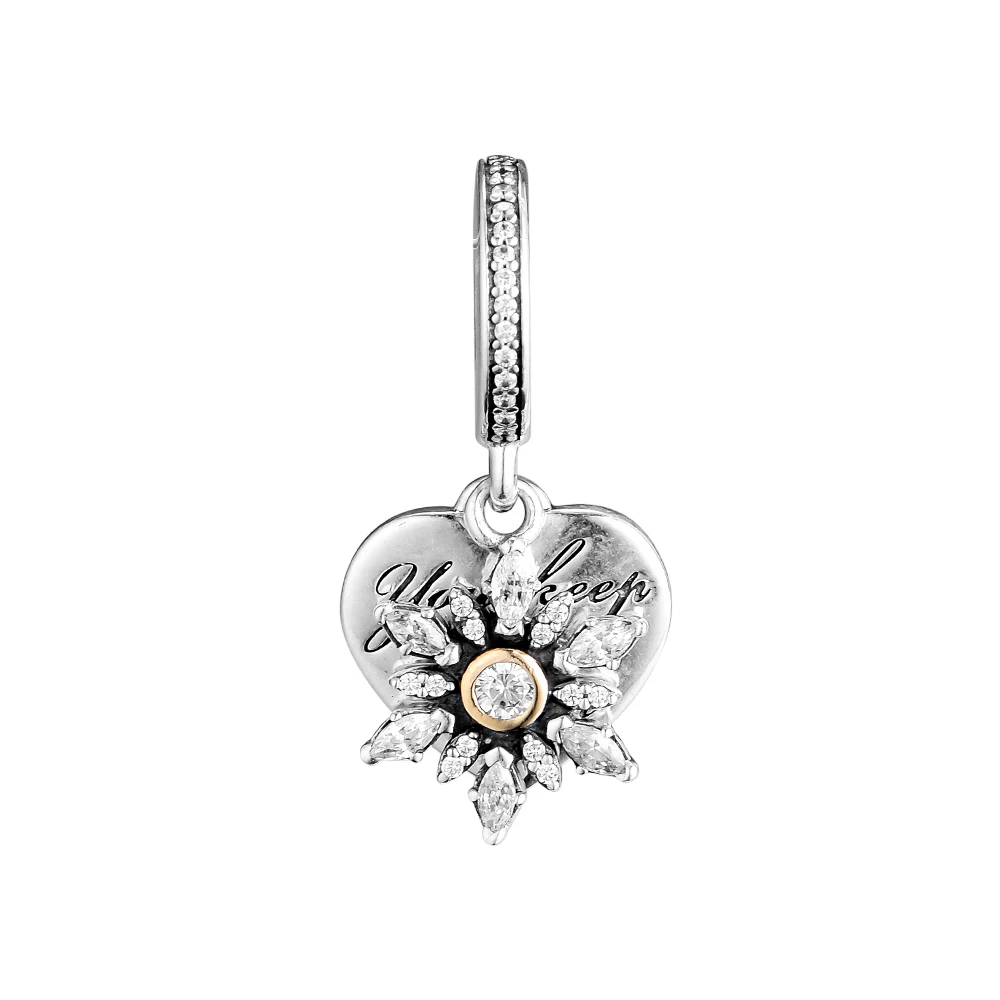 925 Sterling Silver Snowflake Heart Pendant Fit DIY Original Brand