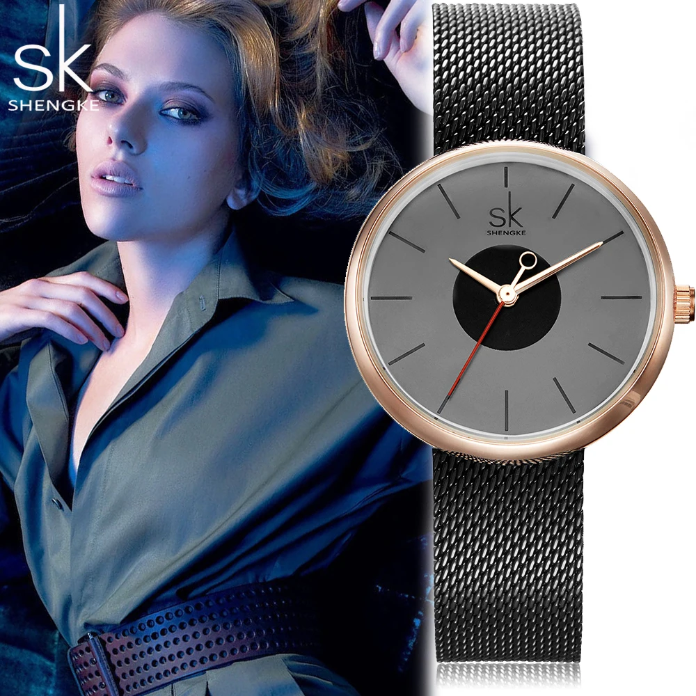 

Shengke SK Fashion Women Causal Quartz Watches Stainless Steel Mesh Belt Mix Match Luxury Female Dress Clock Ladies Wristwatch