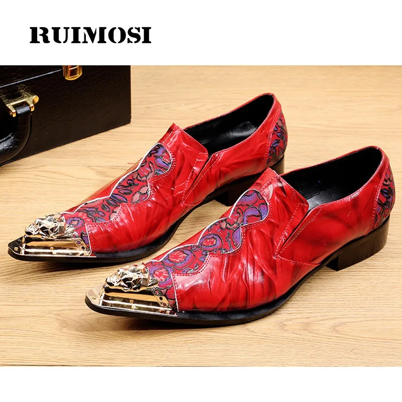 RUIMOSI Plus Size Luxury Red Man Bridal Wedding Shoes Genuine Leather Punk Loafers Pointed Toe Slip on Modern Men's Flats NK15