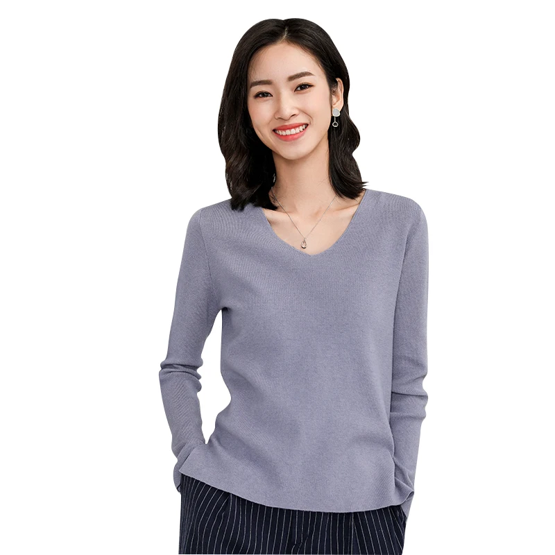 

MVLYFLRT Spring and Autumn New V-neck Knit Bottoming Shirt Women 2019 Loose Casual Split Pullover Thin Sweater